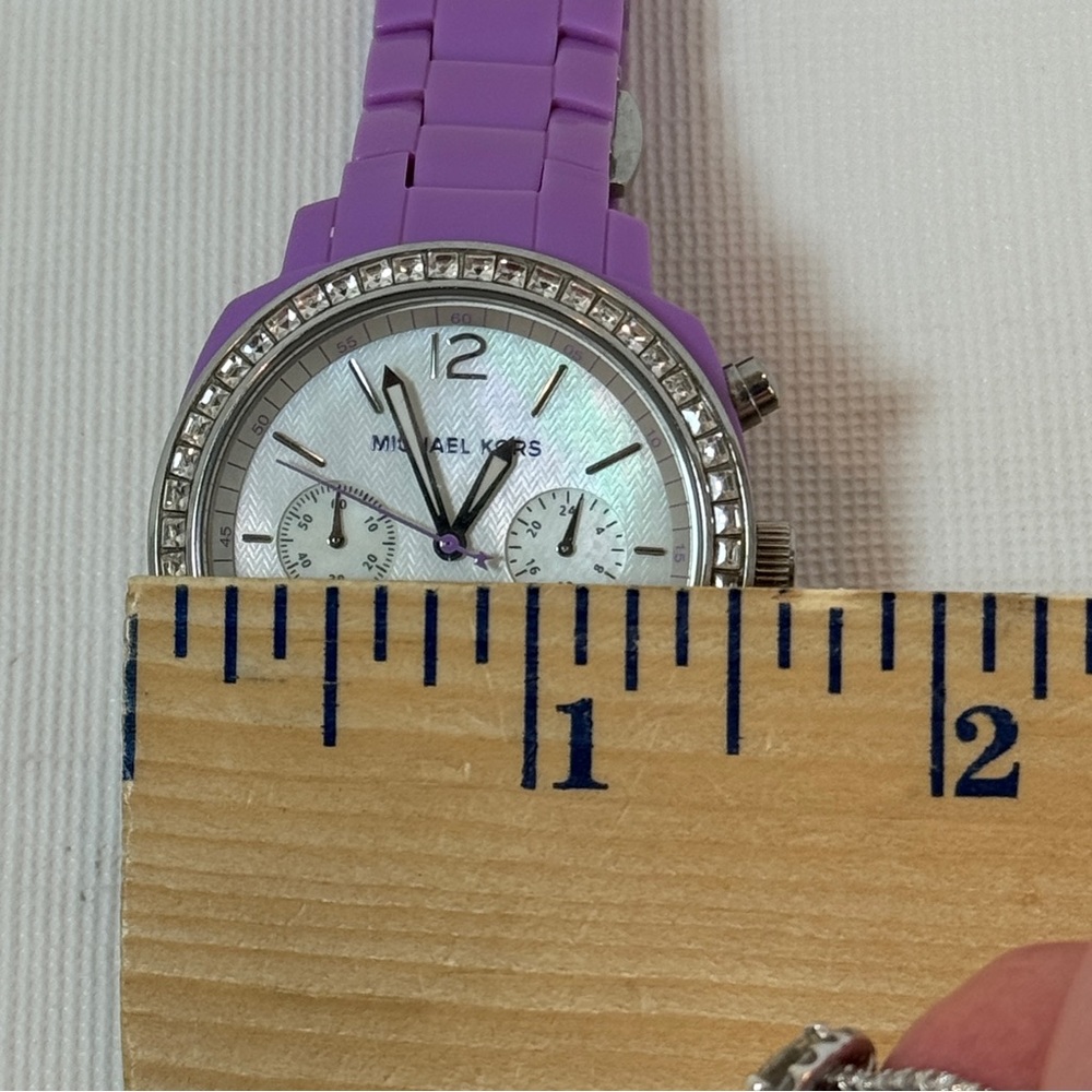 Michael Kors Chronograph Watch Purple Pave Crystal MK-5220 Needs Battery - Picture 9 of 11